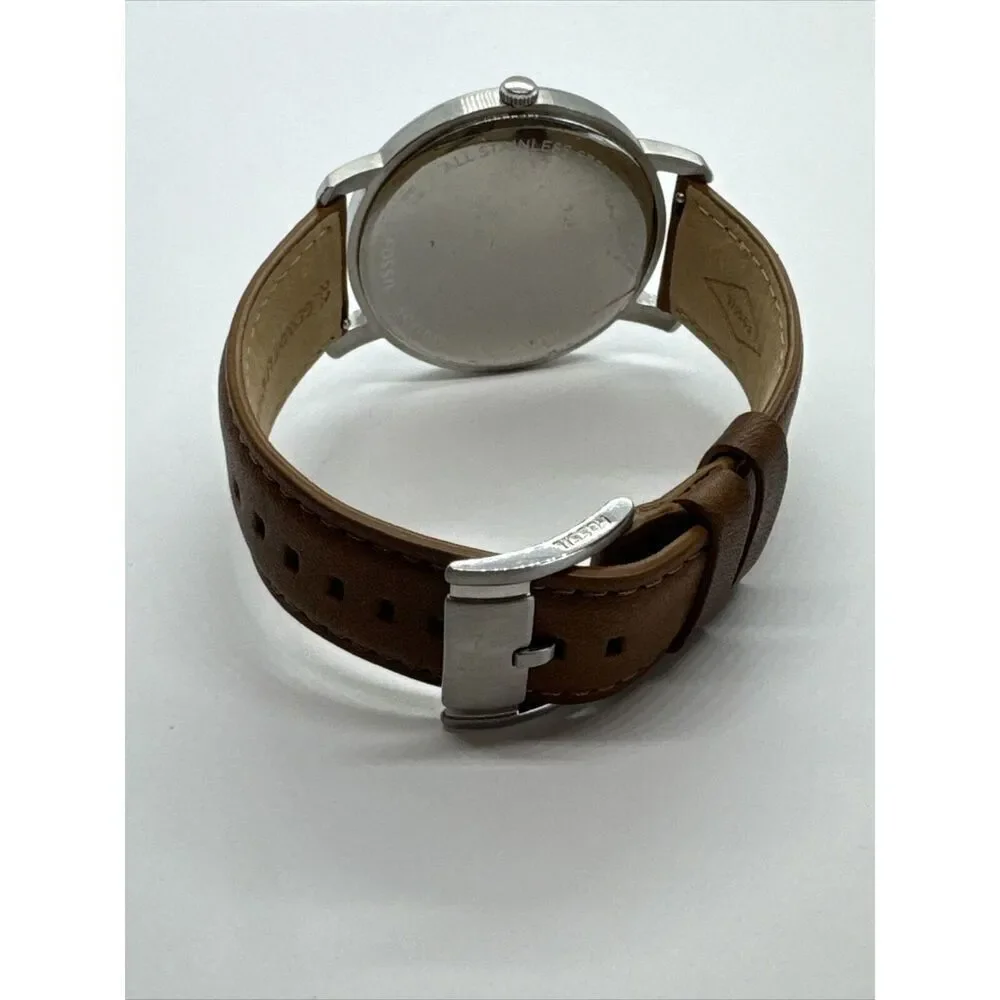 Fossil BQ2397 Men's Brown Leather Analog Silver Dial Quartz Wrist Watch AEA049
